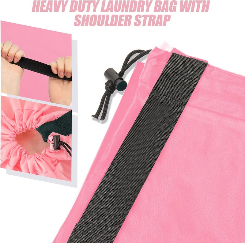 Isink Heavy Duty Laundry Bag with Strap,2 Pack Travel Laundry Bags for Dirty Clothes,24" x 36" Large Laundry Bag for Traveling,Camping,Dorm (Cyan + Pink) - Image 2